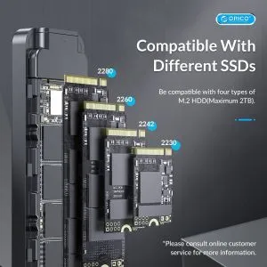 Orico Storage - Case - M.2 NVMe M key - USB3.1 Gen2 Type-C, 10Gbps - HM2-G2-BK