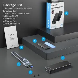 Orico Storage - Case - M.2 NVMe M key - USB3.1 Gen2 Type-C, 10Gbps - HM2-G2-BK