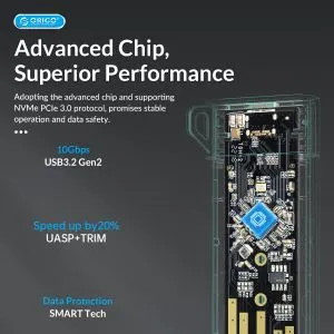 Orico Storage - Case - M.2 NVMe M-key 10 Gbps Dark Green - MM2C3-G2-GR