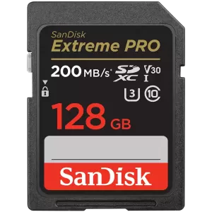Card de memorie SDXC SanDisk Extreme PRO 128 GB + 2 ani RescuePRO Deluxe până la 200 MB/s și 90 MB/s viteze de citire/scriere, UHS-I, clasa 10, U3, V30, EAN: 619659188634