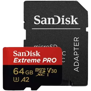 SanDisk Extreme PRO microSDXC 64GB + SD Adapter + 2 years RescuePRO Deluxe up to 200MB/s & 90MB/s Read/Write speeds A2 C10 V30 UHS-I U3