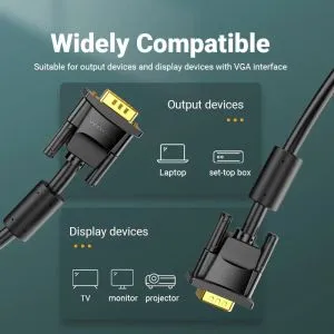 Cablu cablu monitor Vention VGA HD15 M / M 2,0 m placat cu aur, 2 ferite - DAEBH