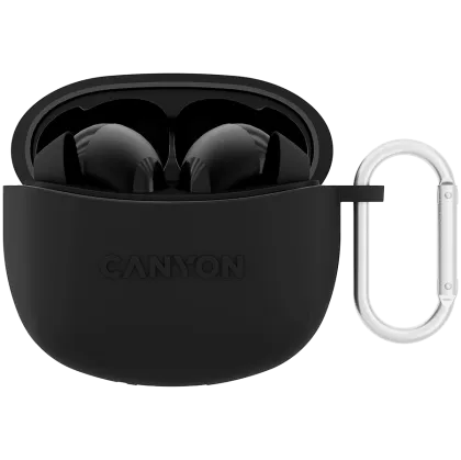 CANYON TWS-5, Bluetooth headset, with microphone, BT V5.3 JL 6983D4, Frequency Response:20Hz-20kHz, battery EarBud 40mAh*2+Charging Case 500mAh, type-C cable length 0.24m, size: 58.5*52.91*25.5 mm, 0.036kg, Black