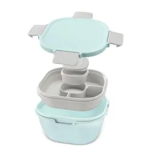 Cutie de mancare Xavax To Go, 3 compartimente, ustensile, dressing, albastru pastel