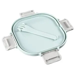Cutie de mancare Xavax To Go, 3 compartimente, ustensile, dressing, albastru pastel