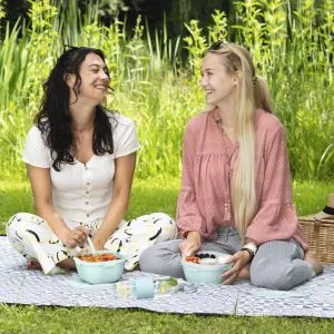 Cutie de mancare Xavax To Go, 3 compartimente, ustensile, dressing, albastru pastel