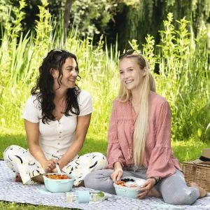 Cutie de mancare Xavax To Go, 3 compartimente, ustensile, dressing, albastru pastel