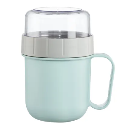 Xavax Cereal Mug To Go, with Topper, 2 Compartments, 500 + 200 ml, pastel blue/grey