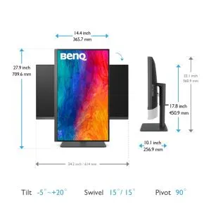 Monitor BenQ PD2705U, 27 inchi IPS LED, 5 ms, 3840x2160 4K UHD, monitor de design, AQCOLOR, 100% sRGB, HDR10, B.I., LBL, comutator KVM, ICCsync, CAD/CAM, DualView, 1000, 1000 cd/m3: HDMI, DP, USB Type-C (Putere 65W, DP alt), Speak.2x2W, Ajustare înălțime,