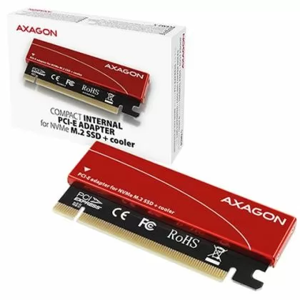 AXAGON PCEM2-S PCI-E 3.0 16x - M.2 SSD NVMe, 80 mm'ye kadar SSD, düşük profil, soğutucu