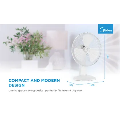 Table fan, 40W, 40cm, 3 speeds, mechanical, noise level: 50-60 dB, Oscillation  80°, Tilting +24° -12°