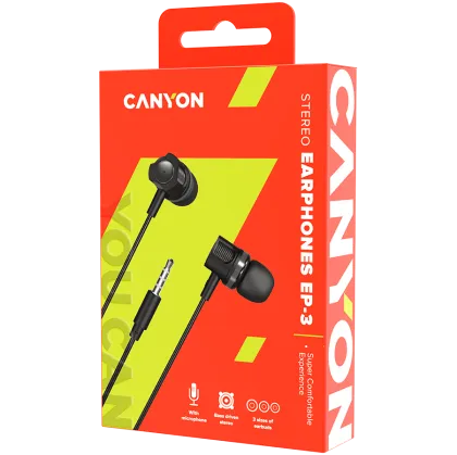 CANYON Stereo earphones with microphone, 1.2M, dark gray