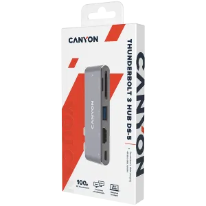 CANYON DS-5, Multiport Docking Station with 7 ports, 1*Type C PD100W+2*HDMI+1*USB3.0+1*USB2.0+1*SD+1*TF. Input 100-240V, Output USB-C PD100W&USB-A 5V/1A, Aluminum alloy, Space gray, 104*42*11mm, 0.046kg(Generation B)