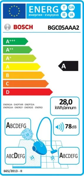 Прахосмукачка Bosch BGC05AAA2, Vacuum Cleaner, 700 W, Bagless type, 1.5 L, 78 dB(A), Energy efficiency class A, chili red/black