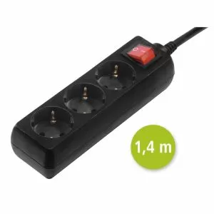 Priză HAMA 30392 3 prize, 1,4 m, neagră cu buton pornit/oprit