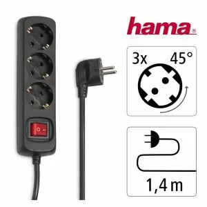 Priză HAMA 30392 3 prize, 1,4 m, neagră cu buton pornit/oprit