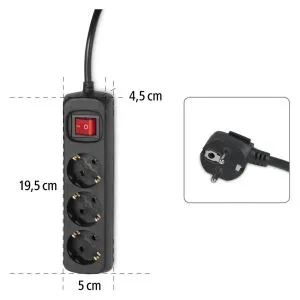 Priză HAMA 30392 3 prize, 1,4 m, neagră cu buton pornit/oprit