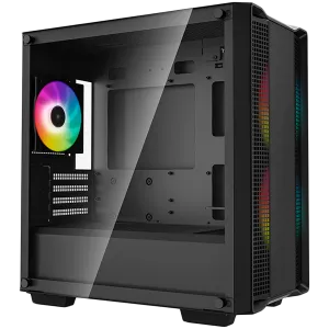 DeepCool CC360 ARGB, Turn Mid, Mini-ITX/Micro-ATX, 1xUSB3.0, 1xUSB2.0, 1xAudio, 3x120mm ventilatoare ARGB preinstalate, sticlă securizată, panou plasă, negru