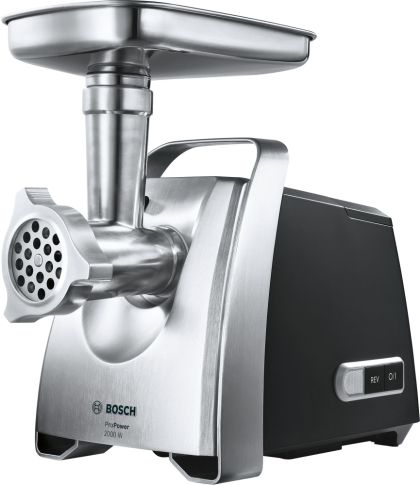 Месомелачка Bosch MFW68660, Meat mincer, ProPower 2200W, 4,3 kg/min, nr. 8, 3 sieves, kebbe attachment, juicer for soft fruits & vegetables, shredder with 4 drums, full inox tray, reverse function
