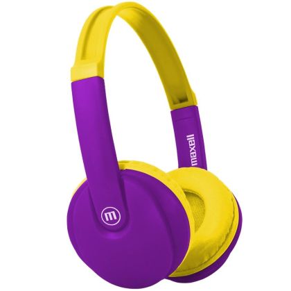Căști Bluetooth pentru copii Maxell KIDZ HP-BT350, dimensiune mică, violet/galben