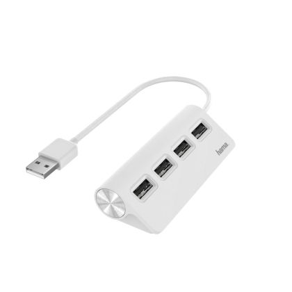 Hub USB HAMA, USB 2.0, 1:4, alb, 480 Mbit/s