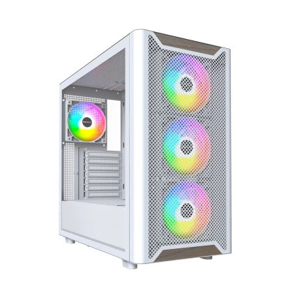 Montech кутия Case ATX - XR Wood (W) - 4 x 120 mm ARGB Fans, Wood, USB-C, White