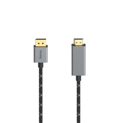 Cablu HAMA, DisplayPort tată - HDMI tată, Ultra-HD, 4K@60 Hz, 1,5 m, Aluminiu, conectori placați cu aur, Negru