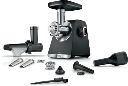 Месомелачка Bosch MFWS650B, SER6, Meat mincer - MultiPower 2100 W, Planetary gearbox, 3,5 kg/min, kebbe attachment, sausage attachment, fruit press attachment, reverse function, Black
