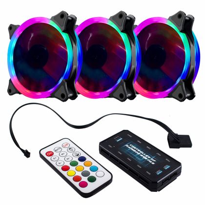 Set de ventilatoare Makki SET VENTILATOR 3 x Ventilator 120mm RGB 2 inele, controler, telecomanda