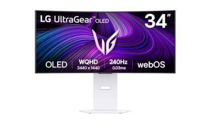 Монитор LG 34GX90SA-W, 34", OLED UltraGear 21:9 Curved Smart, IPS 0.03 ms, WQHD (3440x1440), 240Hz, HDR 10, 1500000:1, 250 cd/m2, DCI-P3 98.5%, USB 3.0, VRR, Free-sync, G-Sync, USB-C, PD 65W, HDMI, DP, PBP, Speakers, LG Switch, Height, Swivel, Tilt, White