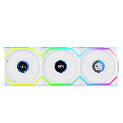 Triple Fan Pack Lian Li UNI FAN SL Wireless LCD ARGB PWM Reverse Blade - 120 mm White