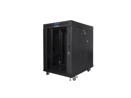 Communication cabinet Lanberg rack cabinet 19" free-standing 15U/800x1000 (flat pack) with glass door lcd black v2