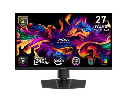Monitor MSI MAG 271QP QD-OLED X24, 26.5", 240Hz, 0.03ms, 2560x1440 (WQHD), Oled Care 2.0, 16:9, Flat, Adaptive-Sync, HDR True Black 400, 99% DCI-P3, AR, FW Update, 450 nits, DCR 150M:1, DP(1.4a) HBR3, 2xHDMI 2.1, Pivot, Heigh Adj., VESA, Black, 8kg