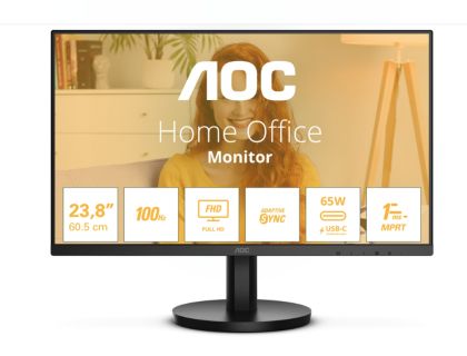Monitor AOC 24B3CA2, 23.8" IPS WLED, 1920x1080@100Hz, 4ms GtG, 1ms MPRT, 250cd m/2, 1300:1, 20M:1 DCR, Adaptive Sync, FlickerFree, Low Blue Light, 2Wx2, Tilt, HDMI, USB hub