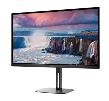 Monitor AOC Q27V5N/BK, 27" VA WLED, 2560x1440@75Hz, 4ms GtG, 300cd m/2, 4000:1, 20M:1 DCR, Adaptive Sync, FlickerFree, Low Blue Light, 3Wx2, Tilt, Height Adjust, Pivot, Swivel, 2xHDMI, 2xDP