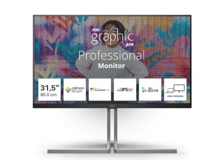 Monitor AOC U32U3CV, 31.5" Nano IPS WLED, 3840x2160@60Hz, 4ms GtG, 400cd m/2, 1000:1, 50M:1 DCR, Adaptive Sync, FlickerFree, Anti Blue Light, 3Wx2, Tilt, Height Adjust, Pivot, Swivel, 2xHDMI, DP, USB hub