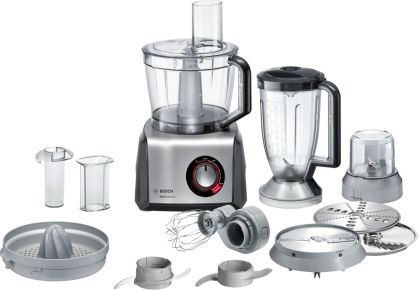 Кухненски робот BOSCH MC812M844, Food processor, MultiTalent 8, 1250 W, add.Tritan blender, Citrus press, Dough Tool, Whisk, Black -Brushed stainless steel