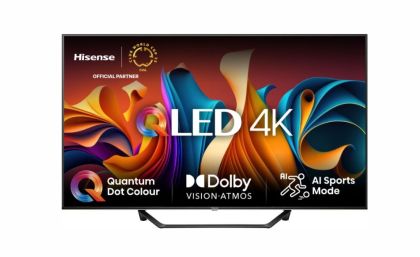 TV Hisense 43" A7NQ, 4K Ultra HD 3840x2160, QLED, FALD, Quantum Dot, HDR 10+, HLG, Dolby Vision, Dolby Atmos, Smart TV, WiFi 5GHz, WiFi Direct, BT, Anyview Cast, 3xHDMI, 2xUSB, LAN, CI+, DVB-T2/C/S2, Black