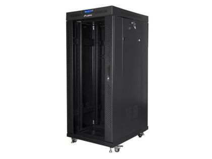 Communication cabinet Lanberg rack cabinet 19" free-standing 27U / 600x800 self-assembly flat pack with glass door LCD, black