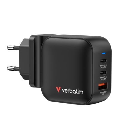 Verbatim Mini GaN Charger 70W 3 Port US plug with EU and UK adaptors