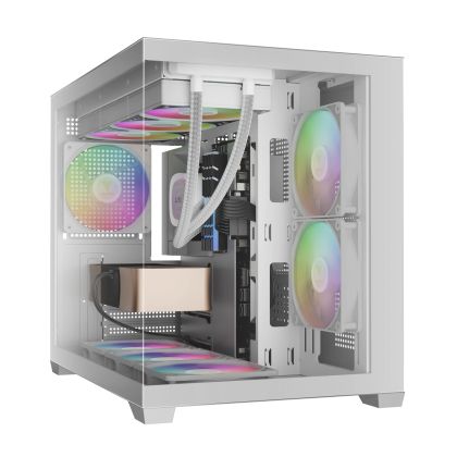 Gamdias Case mATX - AURA GC10M v2 White - 3 x 120 mm A-RGB, USB-C, Tempered Glass