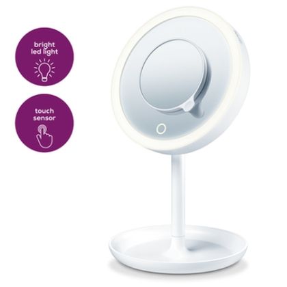 Cosmetic mirror Beurer BS 45 illuminated cosmetics mirror, LED light, Touch sensor, 5x magnification, dimmer function, storage tray
