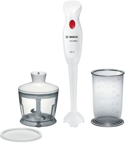 Blender Bosch MSM14200, Blender, CleverMixx, 400 W, Cană transparentă și tocător incluse, Alb, roșu intens