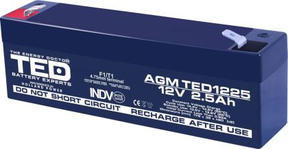 Baterie plumb-acid TED ELECTRIC 1225, 12V, 2.5Ah, AGM, 177/ 35/ 62 mm