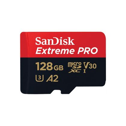 Card de memorie SANDISK Extreme PRO microSDXC, 128 GB, Clasa 10 U3, A2, V30, 90 MB/s cu adaptor la SD