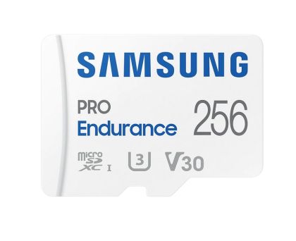 Memorie Samsung 256 GB micro SD PRO Endurance, Adaptor, Clasa 10, Rezistent la apă, Rezistent la magneti, Rezistent la temperatură, Rezistent la raze X, Citire 100 MB/s - Scriere 40 MB/s