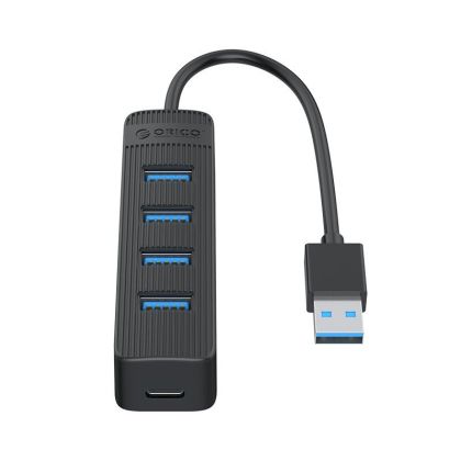 Orico hub USB3.0 HUB 4 porturi - intrare tip C, cablu 0,15 m, intrare alimentare aux tip C - TWU3-4A-BK