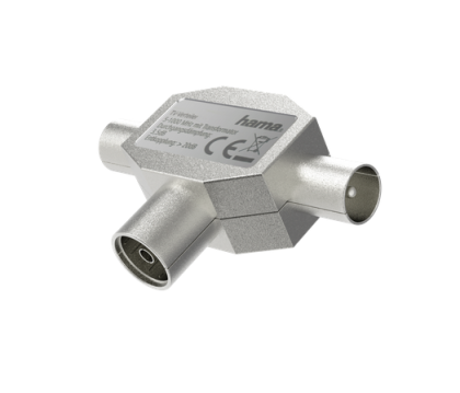 Splitter pentru cablu coaxial HAMA, 1 x Coaxial mamă - 2 x Coaxial tată, Metal