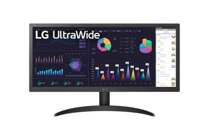 Monitor LG 26WQ500-B, 25,7" UltraWide AG, panou IPS, 1ms MBR, 5ms, CR 1000:1, 250 cd/m2, 21:9, 2560x1080, HDR 10, sRGB peste 99%, AMD Free5Hznc , HDMI, Ieșire căști, Înclinare, Ieșire căști, Negru