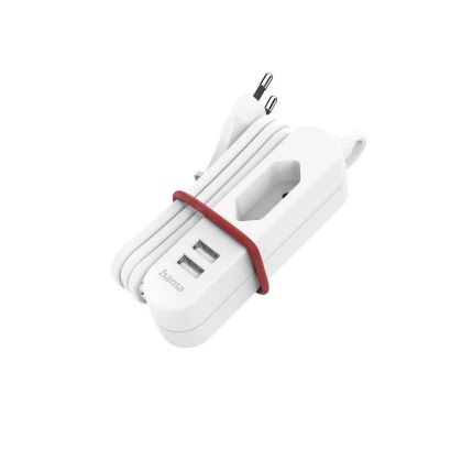 Sursă de alimentare/splitter Hama USB cu cablu lung de 1,9 m și mufă Euro, 2x USB-A, alb